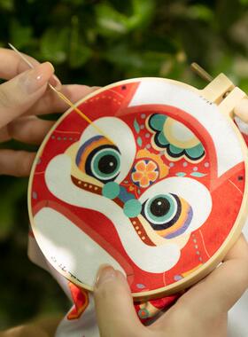 醒狮刺绣手工di艺料材包传统y布玩偶WJS摆件国潮风创意礼物套件