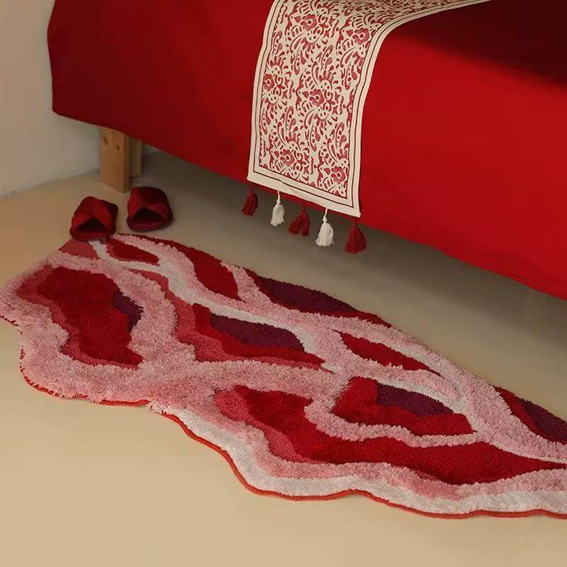 结地边垫家用红色喜卧室地毯床毯植植绒地毯绒波浪隔庆凉簇绒地毯,居家布艺,地毯,淘宝优惠券,粉丝福利购,淘宝优惠卷