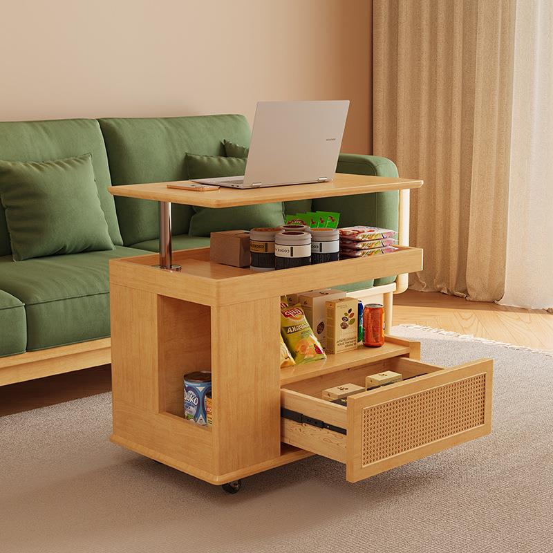 中古茶几客厅224SJ12新款家用实岩板可0升移降动木餐桌两用推车小