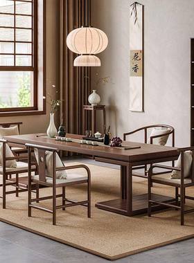 新中式实木茶茶桌全套客阳PUT台板功夫茶台厅禅意原木大办公室泡