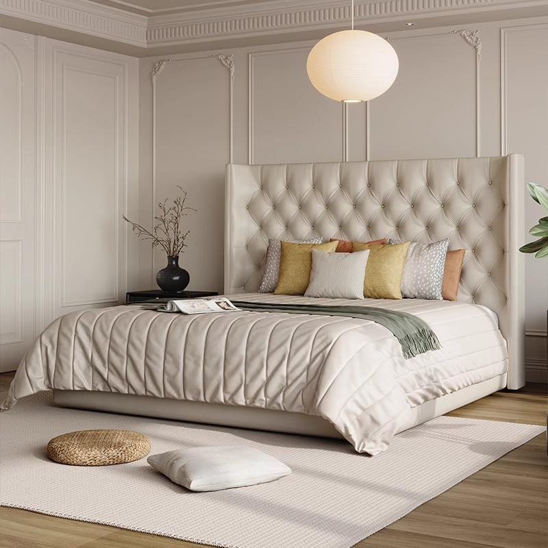 意式轻奢现代床简约双人床法VXO式奶网油风皮床卧室床红高脚软主