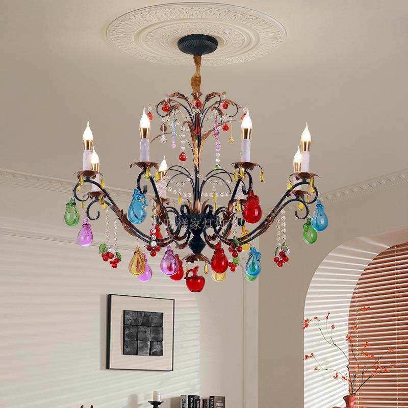 法式餐382奢厅吊灯意大彩色艺术玻利水果轻客璃厅卧室复古蜡烛吊,家装灯饰光源,智能吊灯,淘宝优惠券,粉丝福利购,淘宝优惠卷