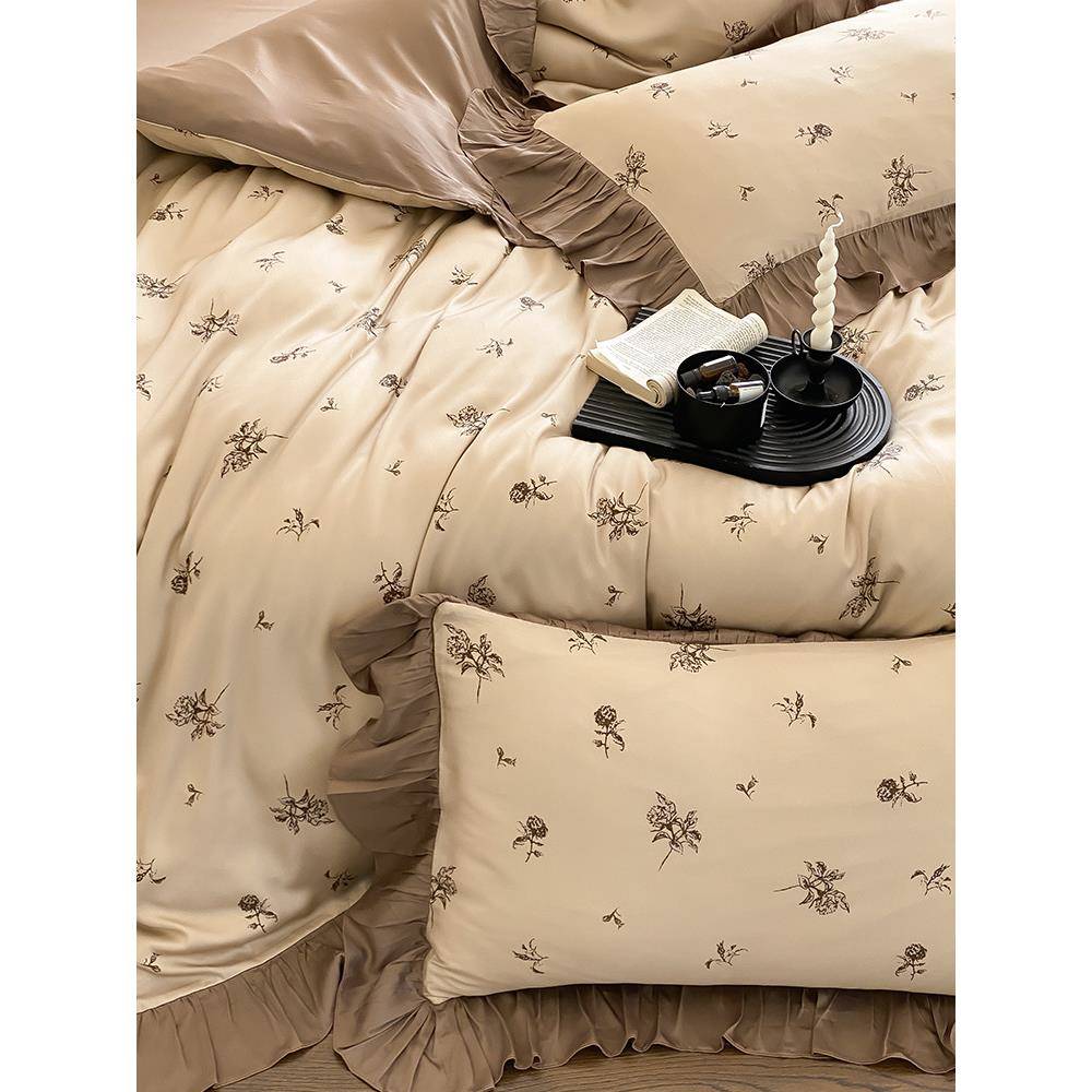 夏季清新花卉叶边100支天面丝四件套YLS-202凉爽丝.滑荷双凉感冰