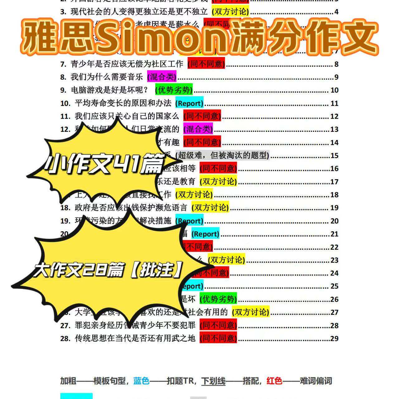 Simon范文写作雅思69篇满