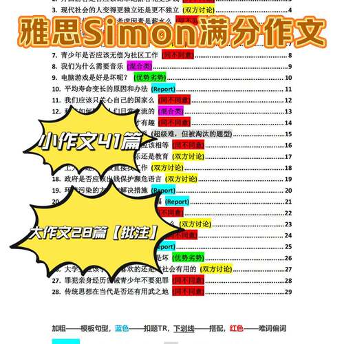 Simon范文写作雅思69篇满