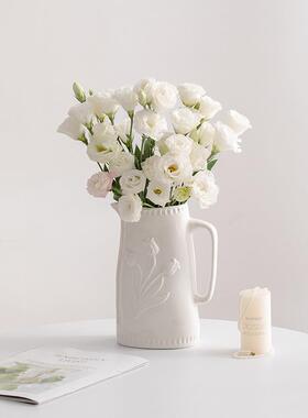 花门HYZ白色北欧浮雕陶瓷装电饰干鲜花花蜀瓶客厅插花视柜高级感