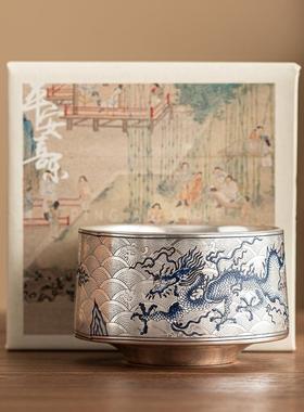 人鎏银青花龙纹主杯单家用喝茶杯杯大具NII容量高档陶瓷功夫茶品