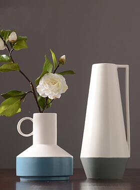 代简约白色陶瓷用花瓶创意摆件插干的花花器MRO家轻奢玫瑰现百合