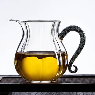 玻璃百财茶ZXM公道杯炫彩高硼高硅耐热带茶把分茶器透海绿茶泡茶