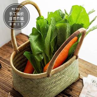 手竹编买竹菜F66JM965篮篮购物提手篮制品工编织采摘篮外出竹提