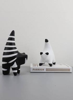 简现代黑条白约纹平面猫0200摆件样桌板间玄关茶几客厅家居面软装