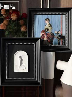 ?琳画框中古相框黑以金钱豹石膏像Fh(h(^lb油画复色古黑色画相框