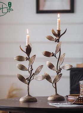 圣诞节烛饰装铁艺蜡烛台光植物花朵台道具A2881玄关台面摆件美式