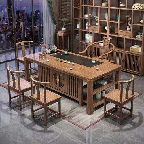 实木茶桌椅合茶桌一体UJR一整套公室泡茶一组桌五椅新中式茶台办