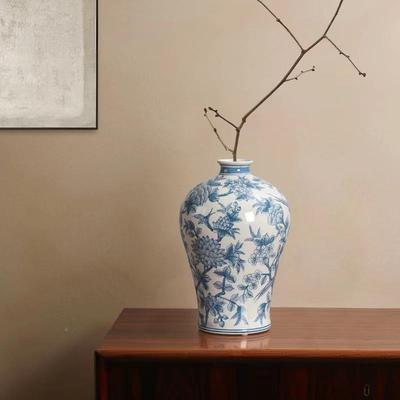 青花瓷花瓶摆件新中式客肚家厅落地插花玄大关轻奢大号JCD陶瓷居