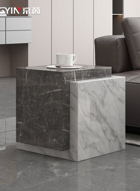 个性边几客厅沙发旁侧边柜意式y极简天然大理石床头柜高端装饰摆
