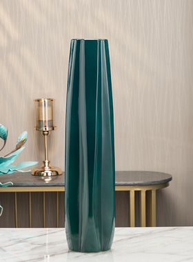 60cm绿色大花瓶 客厅落地陶瓷花瓶 祖母绿装饰 简约居家可装水