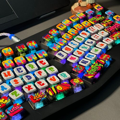 涂鸦键帽pbt热升华透光键帽asay高度双皮奶适配rog夜魔HI75 81键