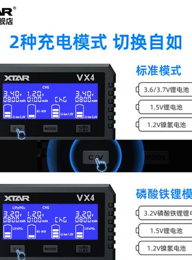 XTAR VX4 18650锂电池充电器1.2V5号7号镍氢R电池3.2V铁锂1.5V通