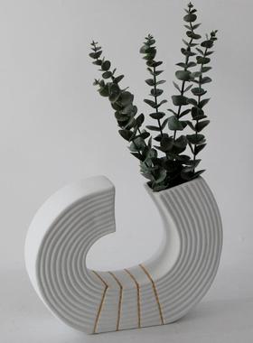 样板间手工素烧JBP高花瓶摆件客厅插花简级约代茶几感家居陶现瓷