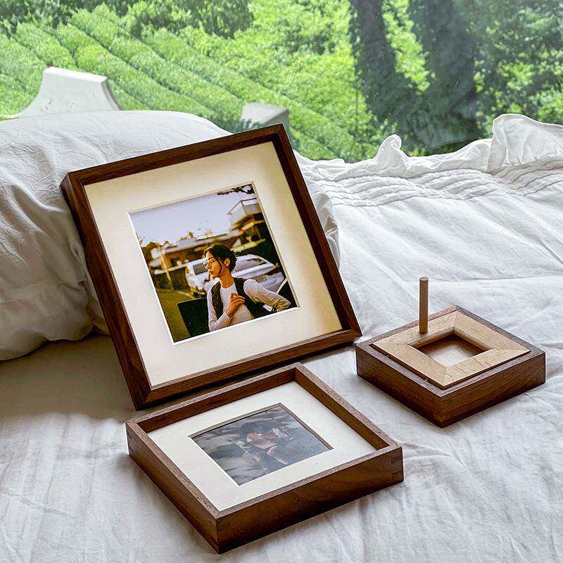 正方形相框CNB摆台框实木画装字裱照片加打黑印胡桃画架挂墙尺寸