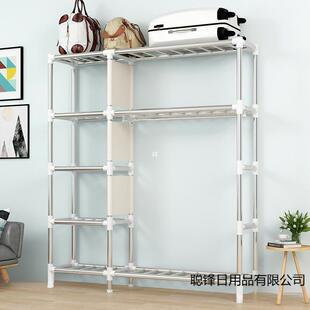 简约现实代布全钢架衣橱 简组易衣柜家用卧室出租房用结耐659用装
