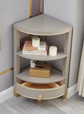 灰墙角实FFI室柜置物架简约木角卧拐角收纳矮柜灰色轻柜奢三角柜