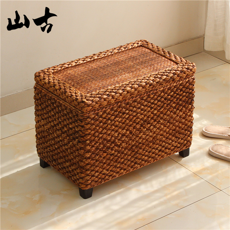 藤编收纳凳储物凳子门厅换鞋凳y穿鞋凳实木家用可坐人整理箱沙发