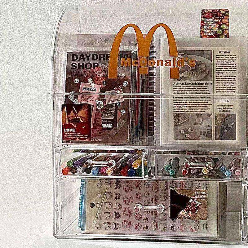 inREKs风透明收纳文具收盒桌面抽屉笔筒书桌亚展克力吧小唧卡纳示