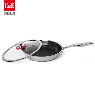 C&E创艺能不锈钢煎牛锅粘平底锅煎蛋不排炒菜28cm锅多功锅厨房家