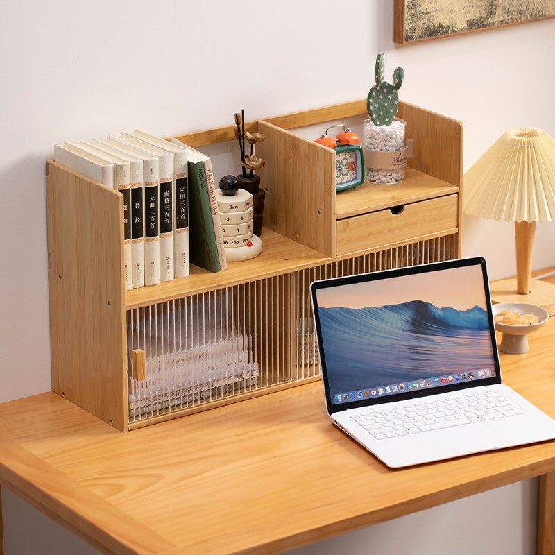 简易书架桌上小书架带抽置物w架飘窗床头书桌小型办公桌面收纳柜