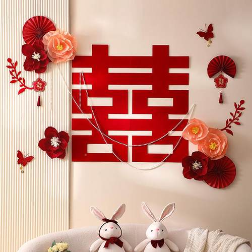 婚布置套装客BJQ厅房沙发景墙卧室房间花男方背女方结婚新房拉装