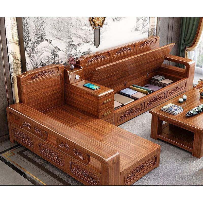 金丝胡桃木589物中式沙发夏用家用小户型组合客厅雕花家具两储冬