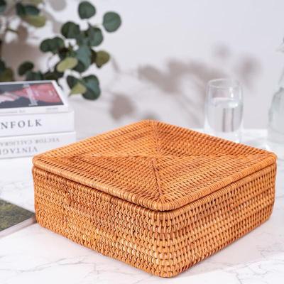 越南藤编桌收纳盒文具遥控器零食盒室客S064整理面盒田园风卧储厅