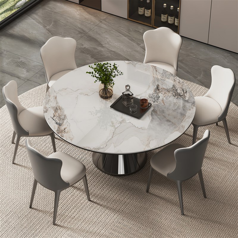 梵普森圆桌c餐桌2025新款现代简约餐桌意式圆形岩板餐桌轻奢高级