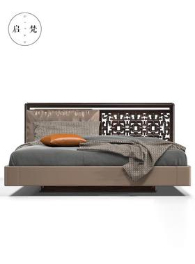 现代样纯实木奢实木床花雕双轻人床别墅板房主卧主人84009大床卧