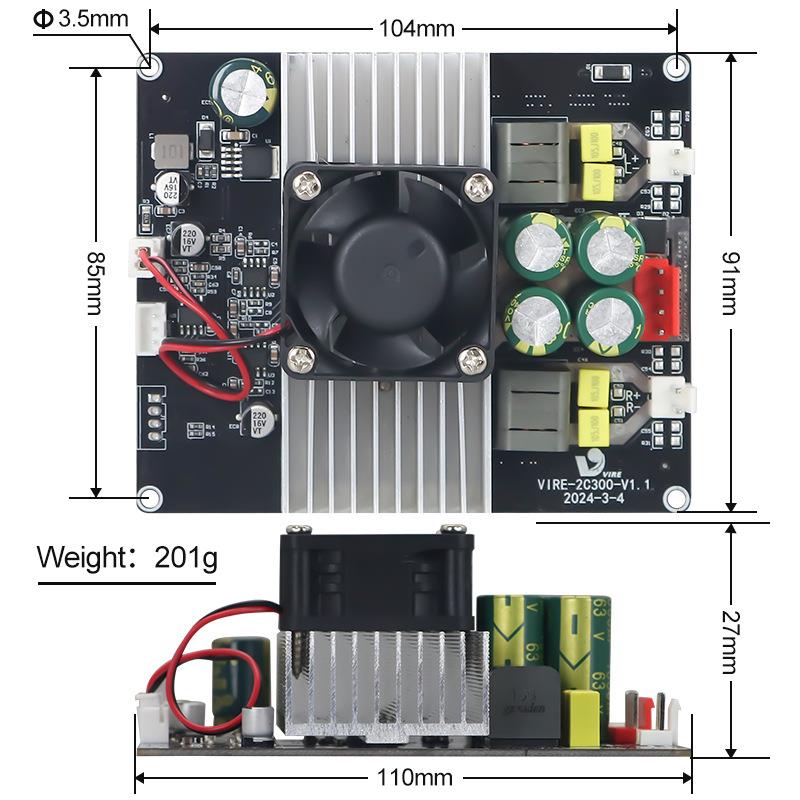 2TA35I5VIRE-2C3双声道数字功放板3P00W*2大功率音频放大模块HFI