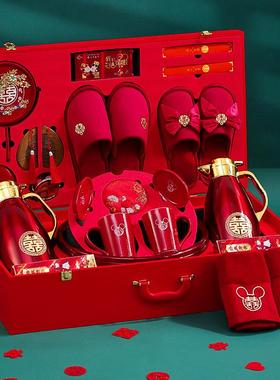 结FXF1228婚陪嫁物品全妆套装方女家高档婚礼红色行李箱嫁婚庆用