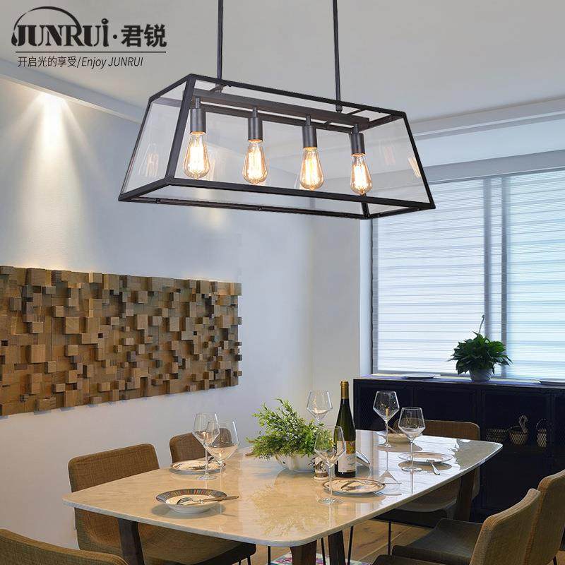美古式创乡村现790代简约意爱迪生工业风铁艺复方形玻吊四头玻璃,家装灯饰光源,智能吊灯,淘宝优惠券,粉丝福利购,淘宝优惠卷