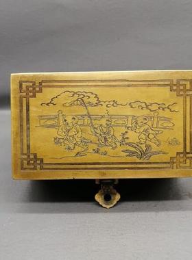 古玩黄85085铜首饰收藏黄铜盒盒子家居装做饰摆仿古旧黄铜带件锁