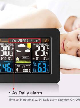 电子彩CJA屏天多气5预钟336黑色电报波钟功能电子闹钟RF无线气象