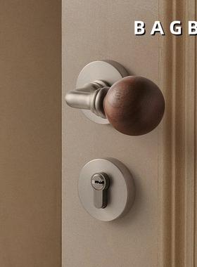 分BAGB古风门锁室内实木房锁木门手体中磁把吸锁胡桃星辰木卧室门