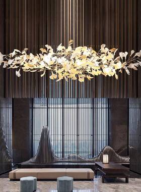 银杏吊灯轻奢楼26550部陶瓷灯服装店别叶售墅中空客厅楼梯程艺工