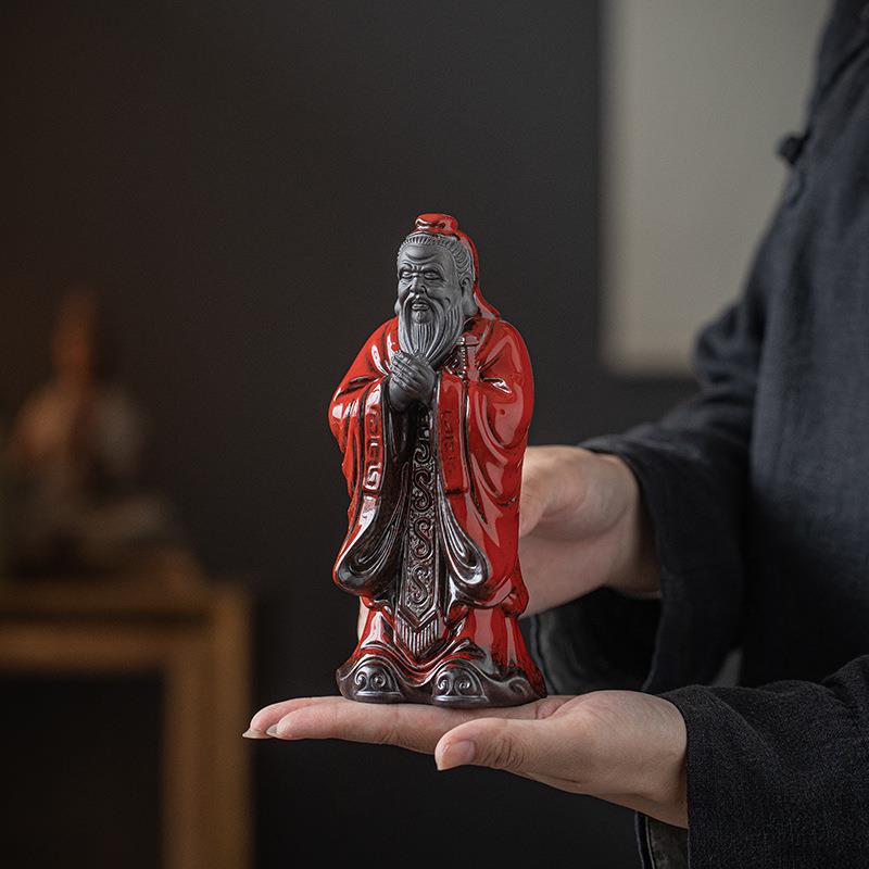 国风陶瓷历史人物孔雕像摆意件禅家居书房书博子古架装饰孔桌ZHS