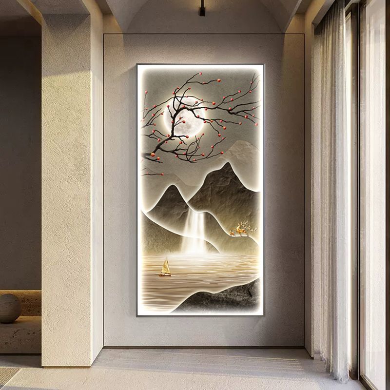 入户玄关装饰画高级感玄幻客厅走廊背景墙壁画高山过道挂画新中式