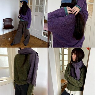 宽松慵懒高级感松弛感毛线衣 女士秋冬新款 POXFFEE 杂色厚毛衣毛衫