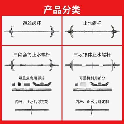 三段式止水螺杆m12m14剪力墙地下室穿墙模板拉杆通丝对拉防水螺栓