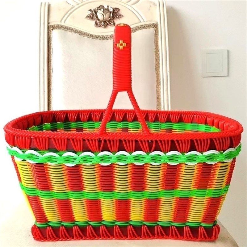 手工塑料长方形手编提篮买菜购物篮拜仿藤条礼篮手工编织篮子厨房