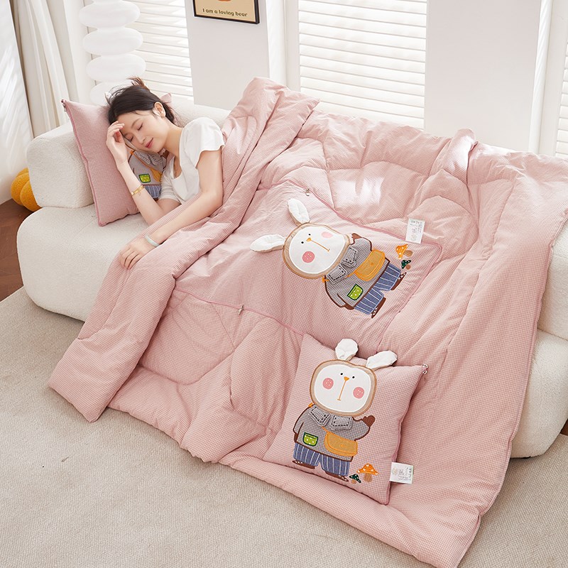 全棉水洗棉背包兔四季两用夏被车载二合一折叠多功能抱枕被