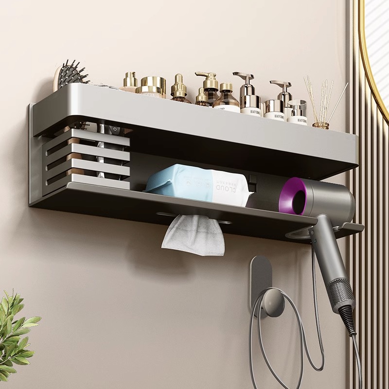卫生间吹风机置物架免打孔支架洗手台洗漱台洗脸巾电吹风筒收纳架